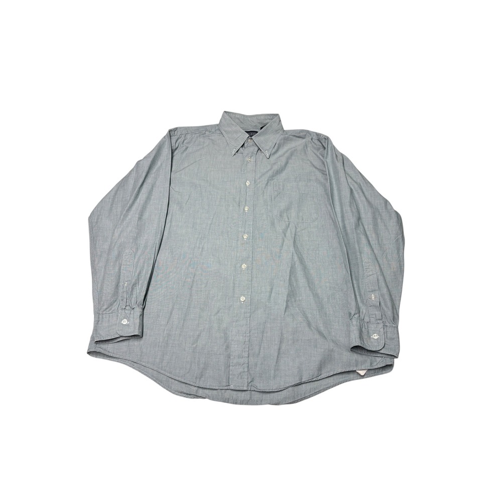 VTG Lands End Mens Blue Cotton Button Down Shirt Long Sleeve 17-34 Regular USA